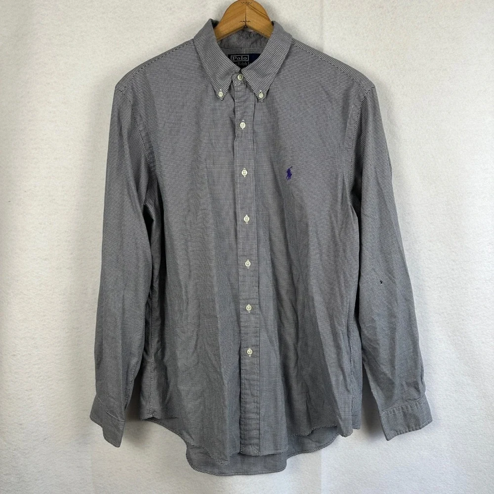 Polo Ralph Lauren Custom Fit Houndstooth Button Down Shirt Mens 17/43‎ Classic
